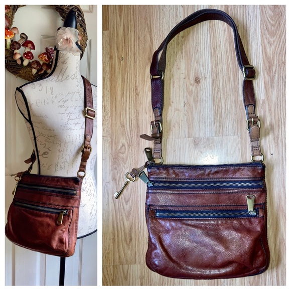 Fossil Handbags - Fossil Explorer Crossbody Brown Leather Bag Purse Brass Hardware